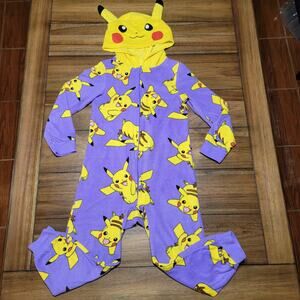 Pokemon Purple & Yellow Hooded Kids Pikachu PJ Fleece Jumper - Size 6/6X